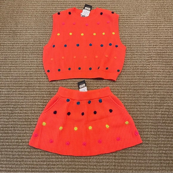 Queen of Sparkles Neon Orange Polka Dot Sweater Tank and Skirt XS NWT - Picture 5 of 12